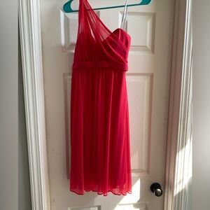 David's Bridal one shoulder red bridesmaid dress
